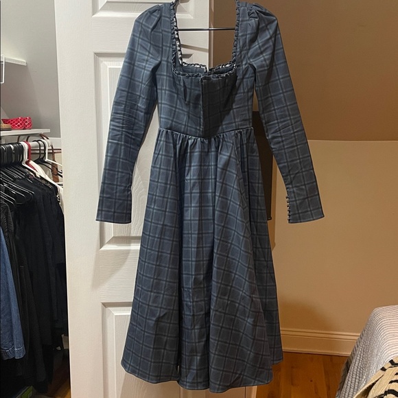 House of CB Blue Tartan Long Sleeve Dress - Picture 4 of 5